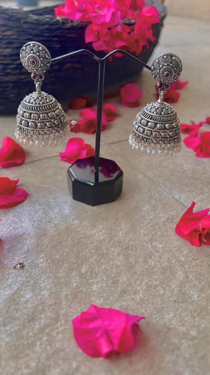 "Shubharambh" :Ishani: Intricacy Meets Tradition: Discover the Artistry of South India in Silver Jhumkas