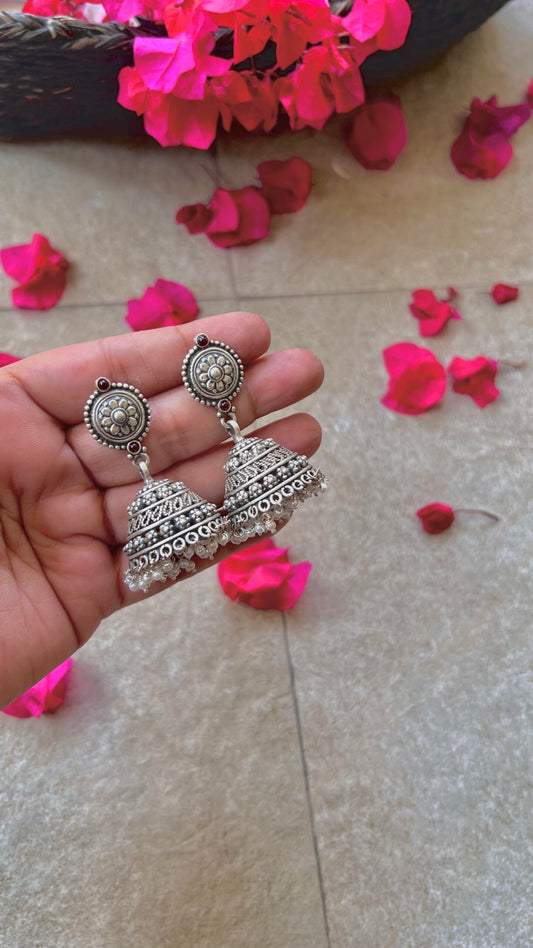 "Shubharambh" :Veda: Timeless Elegance: South Indian Silver Jhumkas with Delicate Artistry