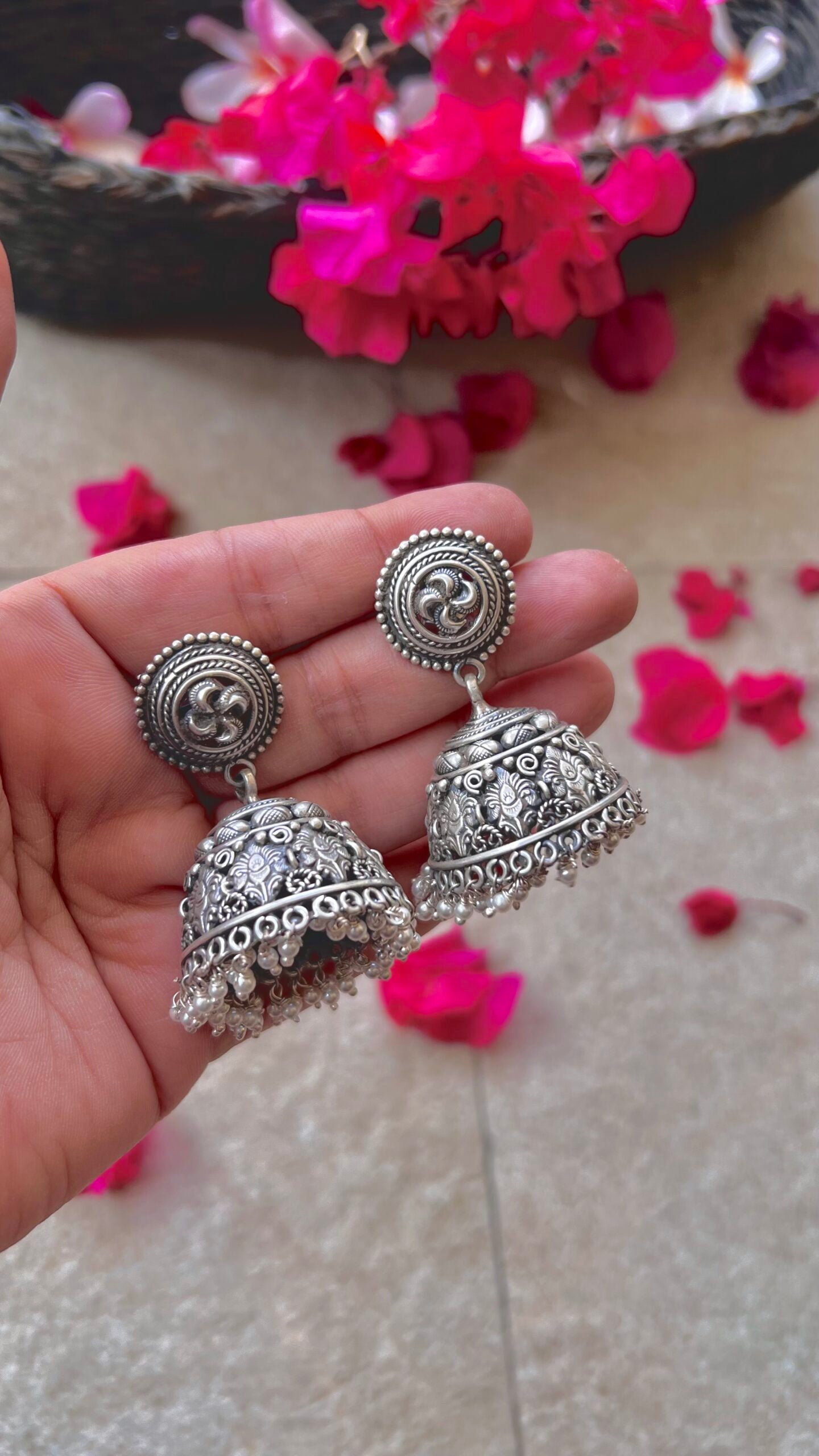 "Shubharambh" :Radhika: From the Heart of South India: Silver Jhumkas, a Testament to Craftsmanship