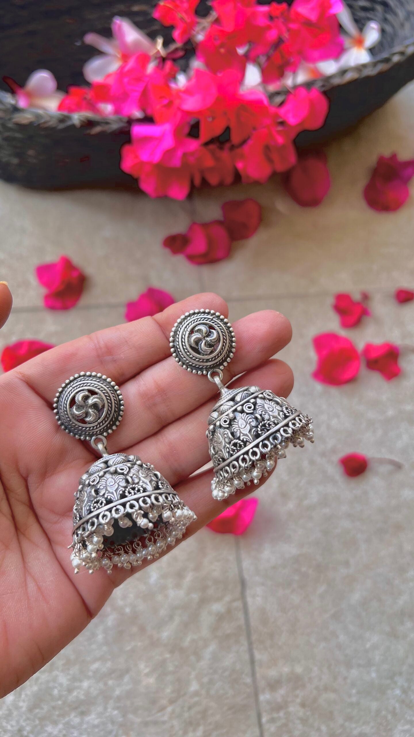 "Shubharambh" :Radhika: From the Heart of South India: Silver Jhumkas, a Testament to Craftsmanship