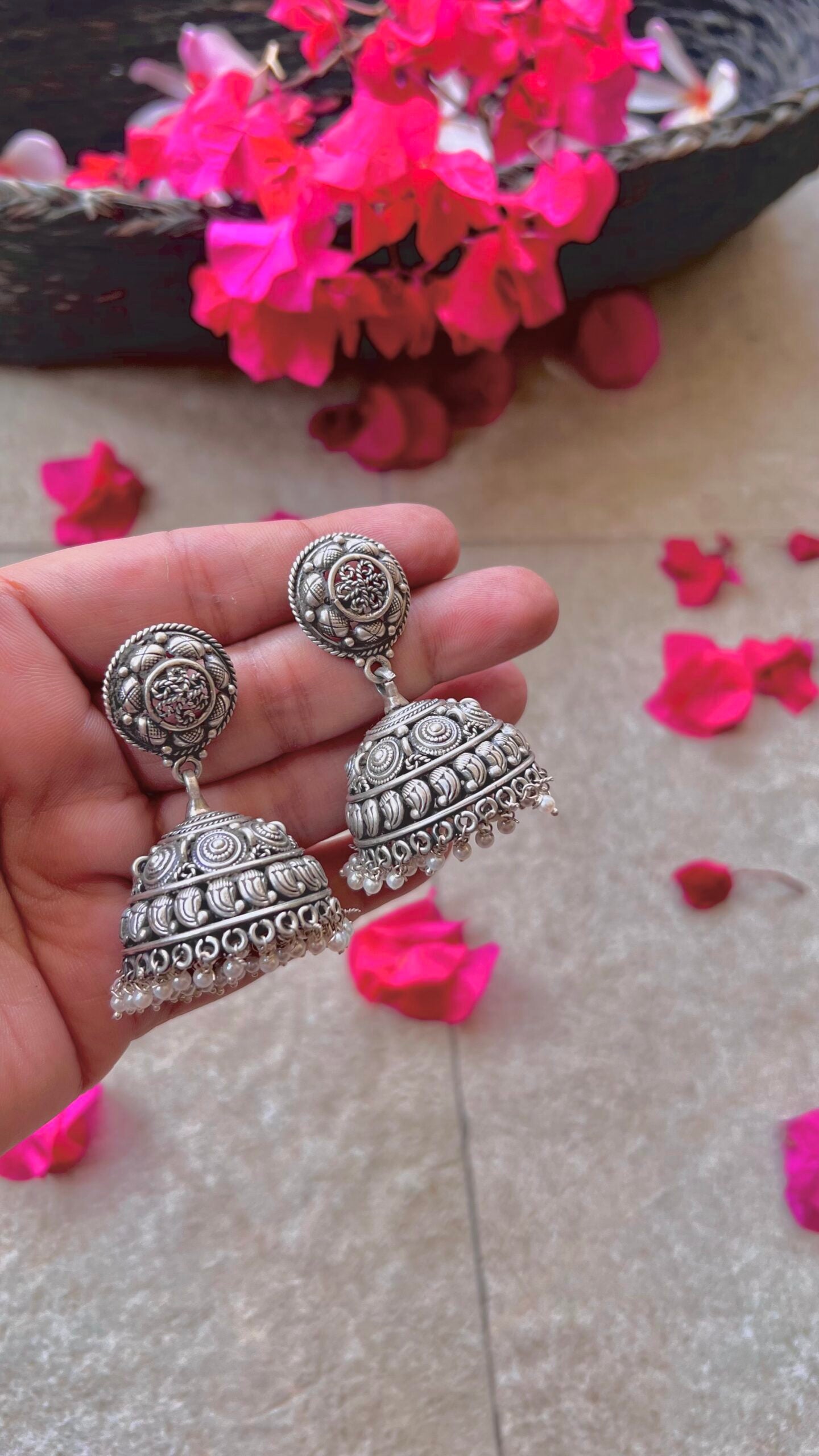 "Shubharambh" : Surya: Intricate Silver Jhumkas: A Glimpse into the Artistic Heritage of South India