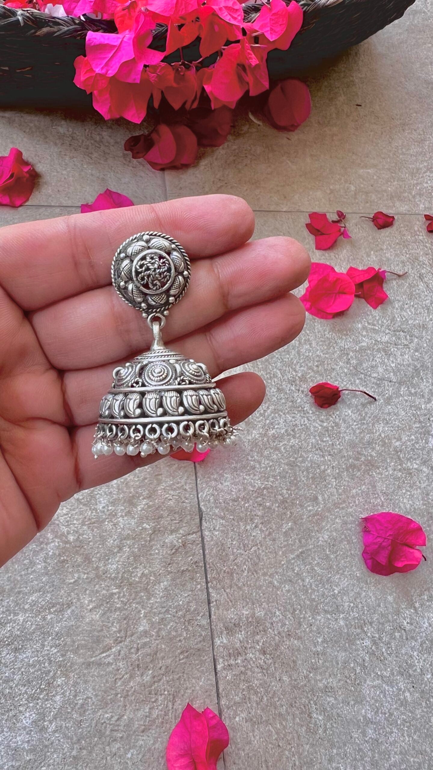 "Shubharambh" : Surya: Intricate Silver Jhumkas: A Glimpse into the Artistic Heritage of South India