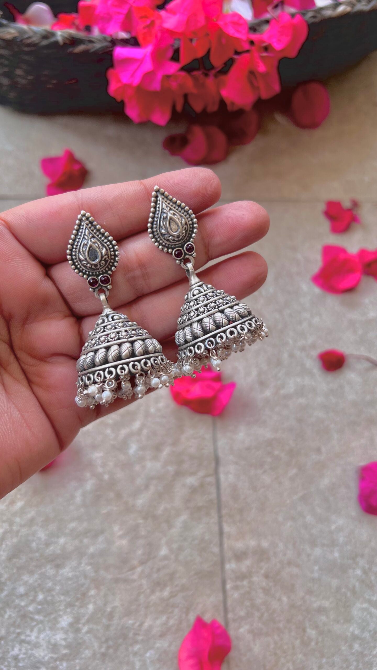 "Shubharambh" :Pari: A Symphony of Silver: Embrace the Tradition of South India with Intricately Crafted Jhumkas