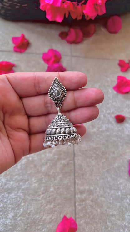 "Shubharambh" :Pari: A Symphony of Silver: Embrace the Tradition of South India with Intricately Crafted Jhumkas