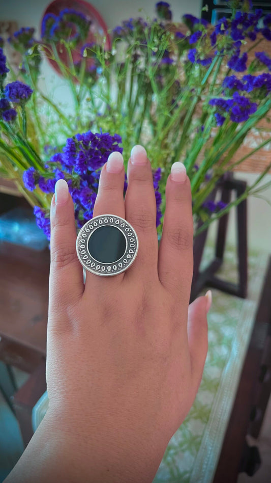 "Black Beauty" : Mesmerizing Cocktail Ring in Dark Black Colour