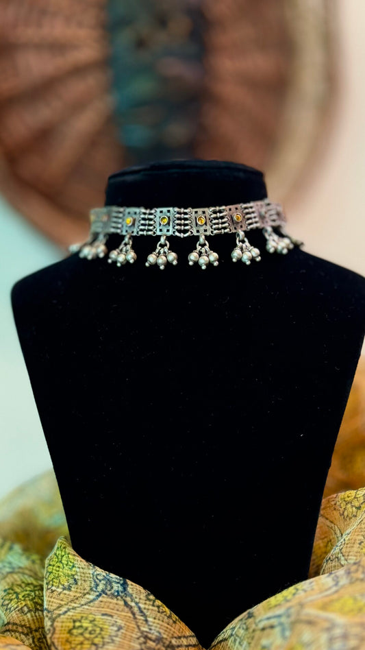 Juhi : "Yellow Stone" : Elegance in simplicity: Adorn yourself with a timeless silver choker.