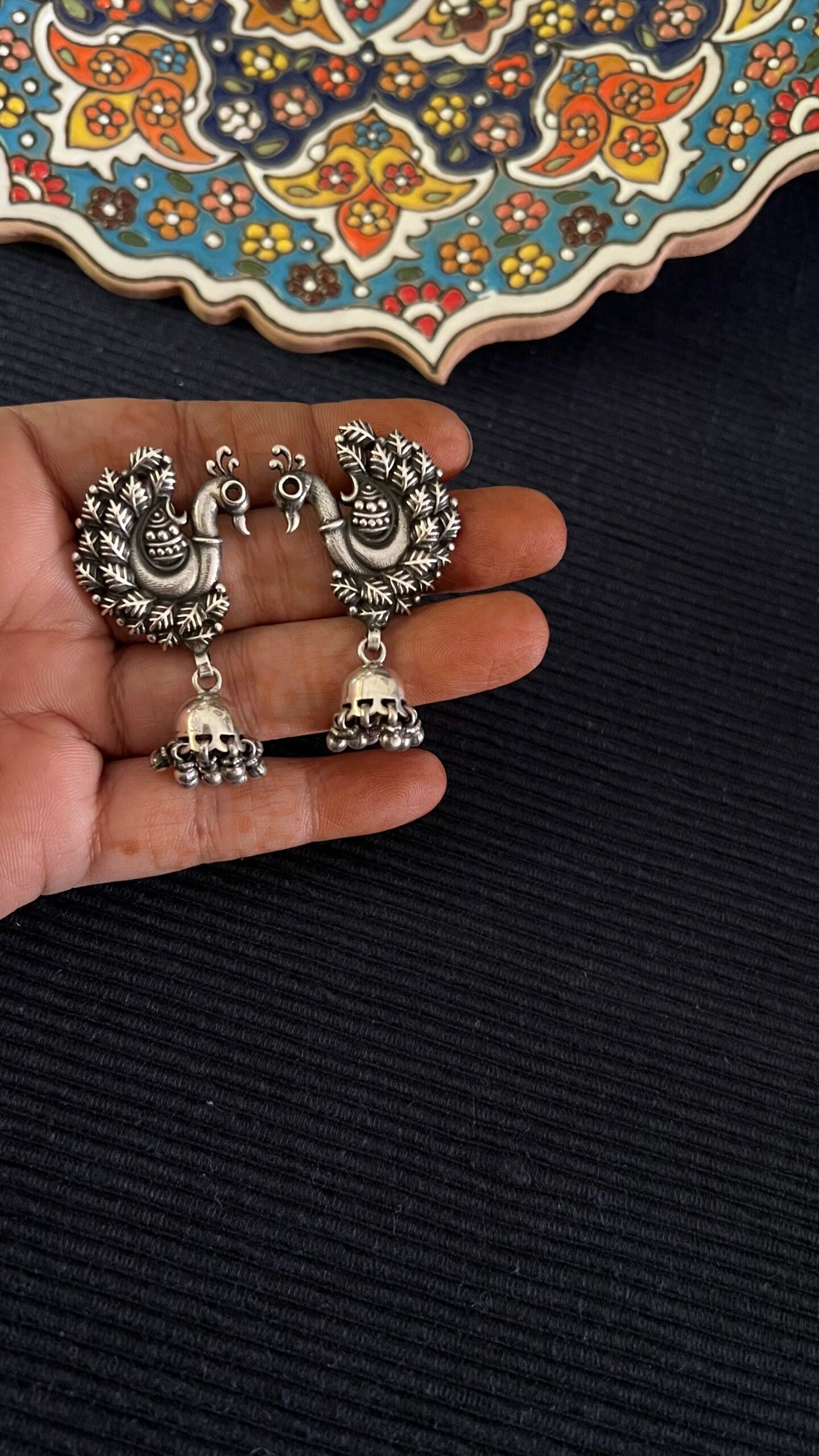 "PEACOCK Jhumka" : Dazzling in pure silver, these intricately crafted Peacock earrings are the epitome of versatility!