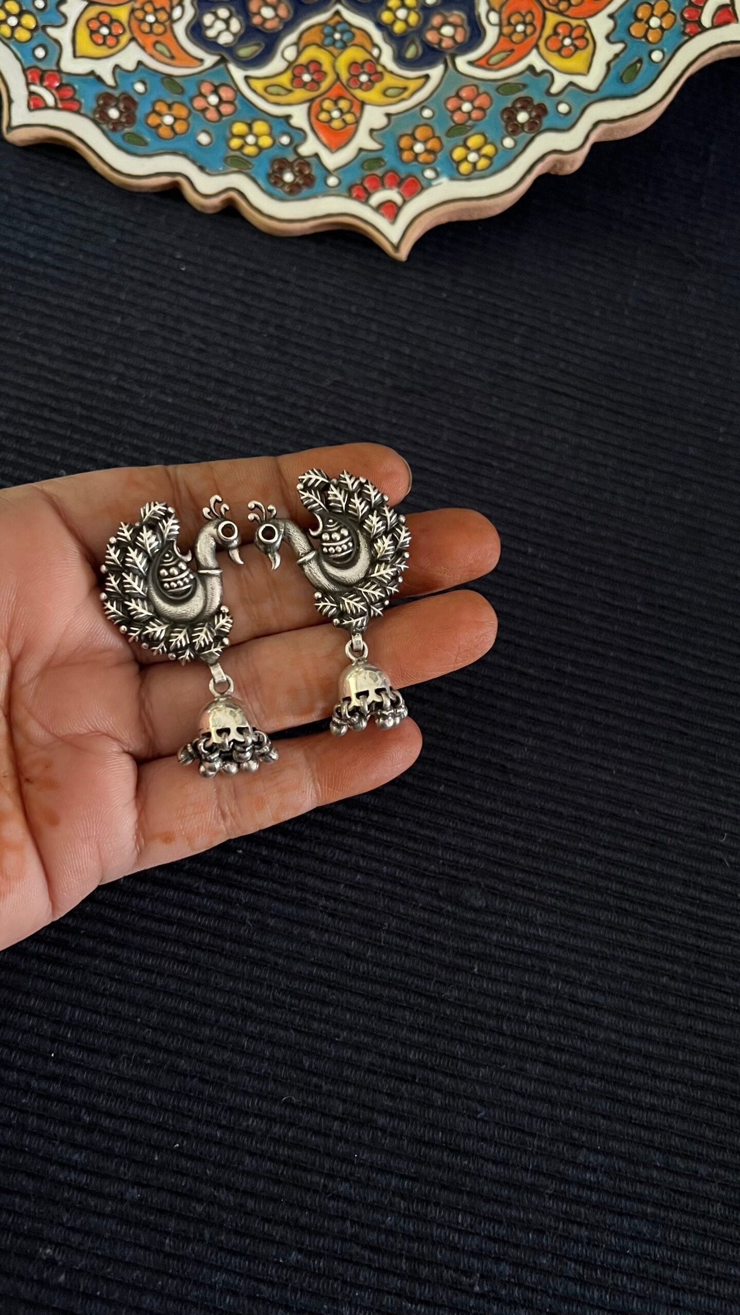 "PEACOCK Jhumka" : Dazzling in pure silver, these intricately crafted Peacock earrings are the epitome of versatility!