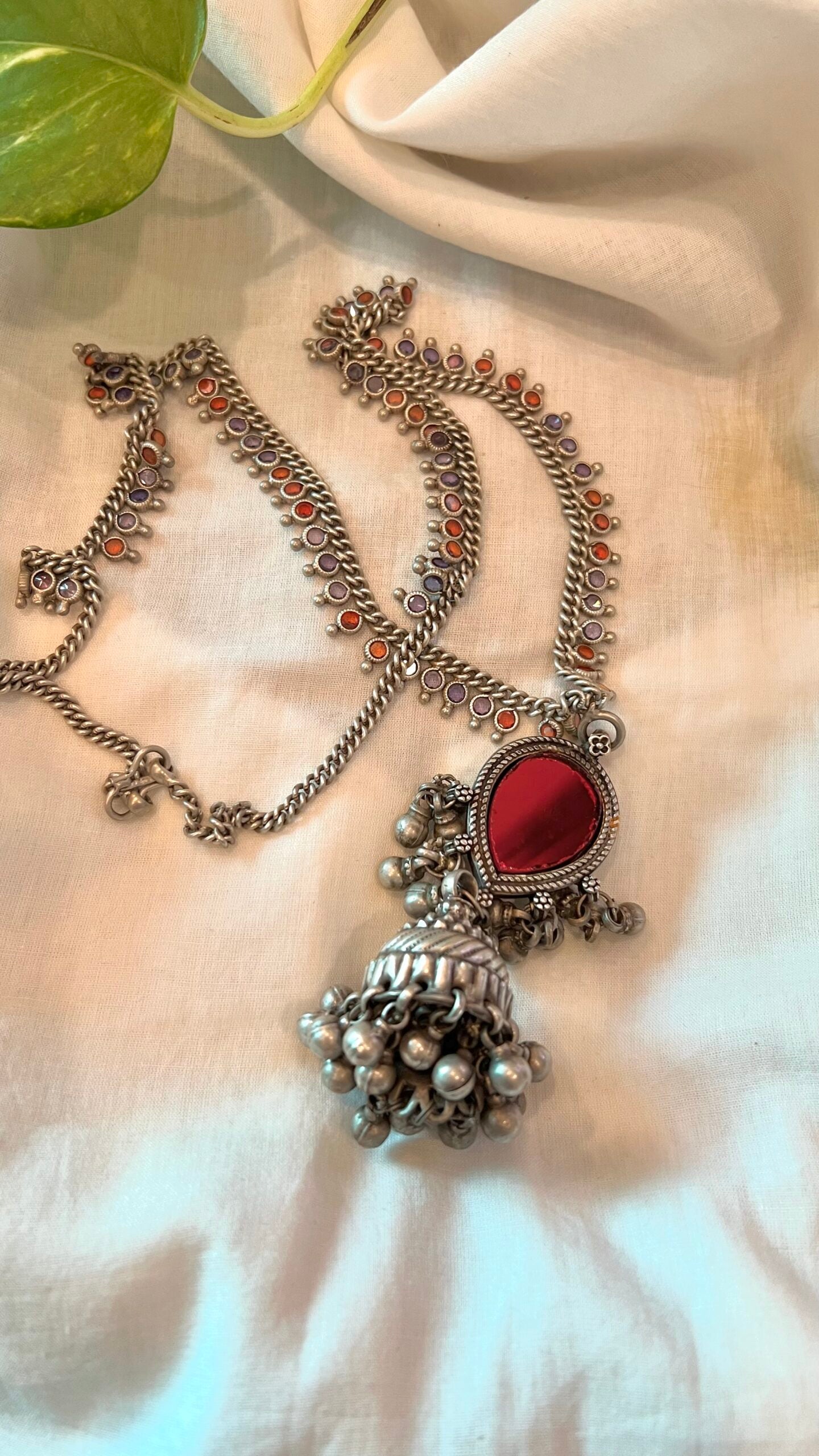 "Roja" : Ethereal Tribal Beauty: Vibrant Reds Highlight Exquisite Stone Neckline. (Made to Order)