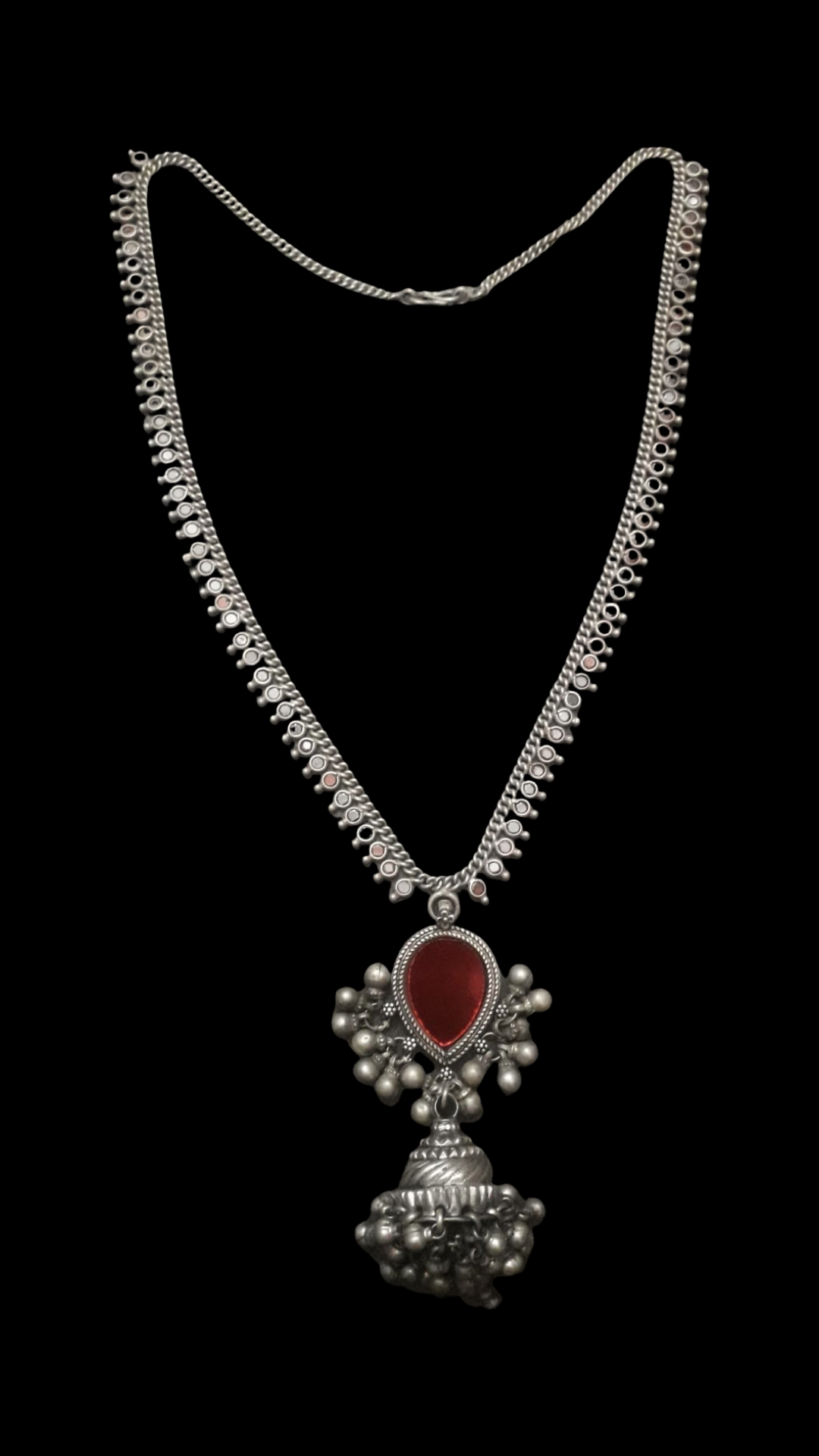 "Roja" : Ethereal Tribal Beauty: Vibrant Reds Highlight Exquisite Stone Neckline. (Made to Order)