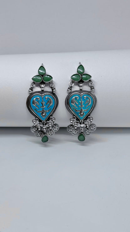 Meetha Paan : Elegant silver earrings with a pop of Enchanting Cyan