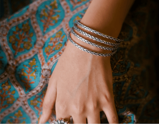 Knots - Knotted Silver Bangles (Set of 4)