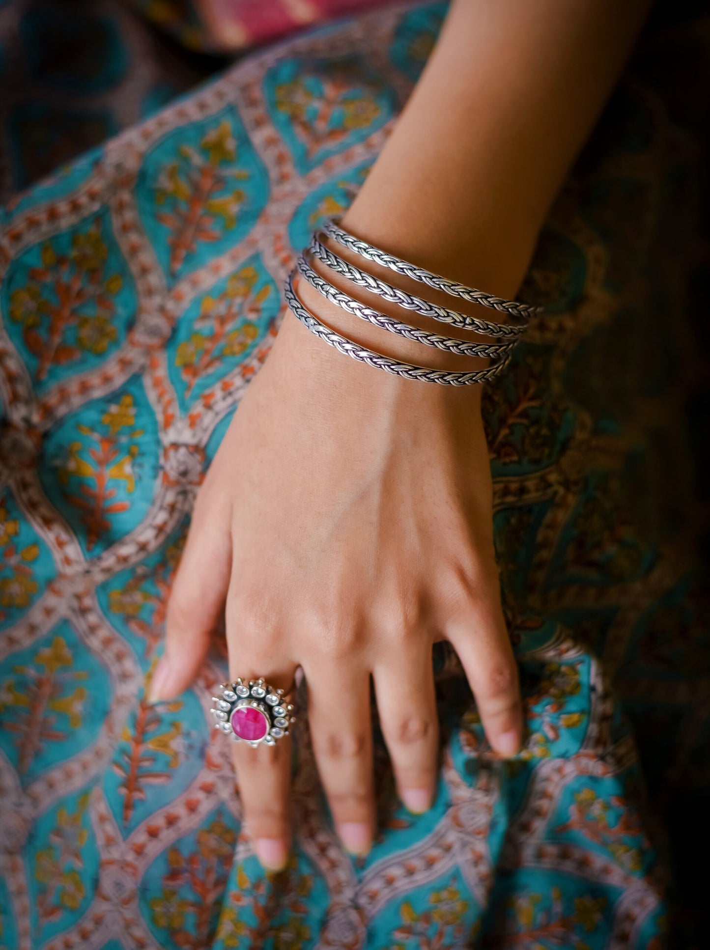 Knots - Knotted Silver Bangles (Set of 4)